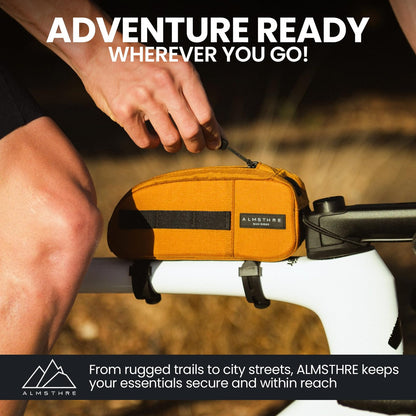 ALMSTHRE Top Tube Bag, Waterproof Zipper, Bolts or Strap Mount, California Gold 4