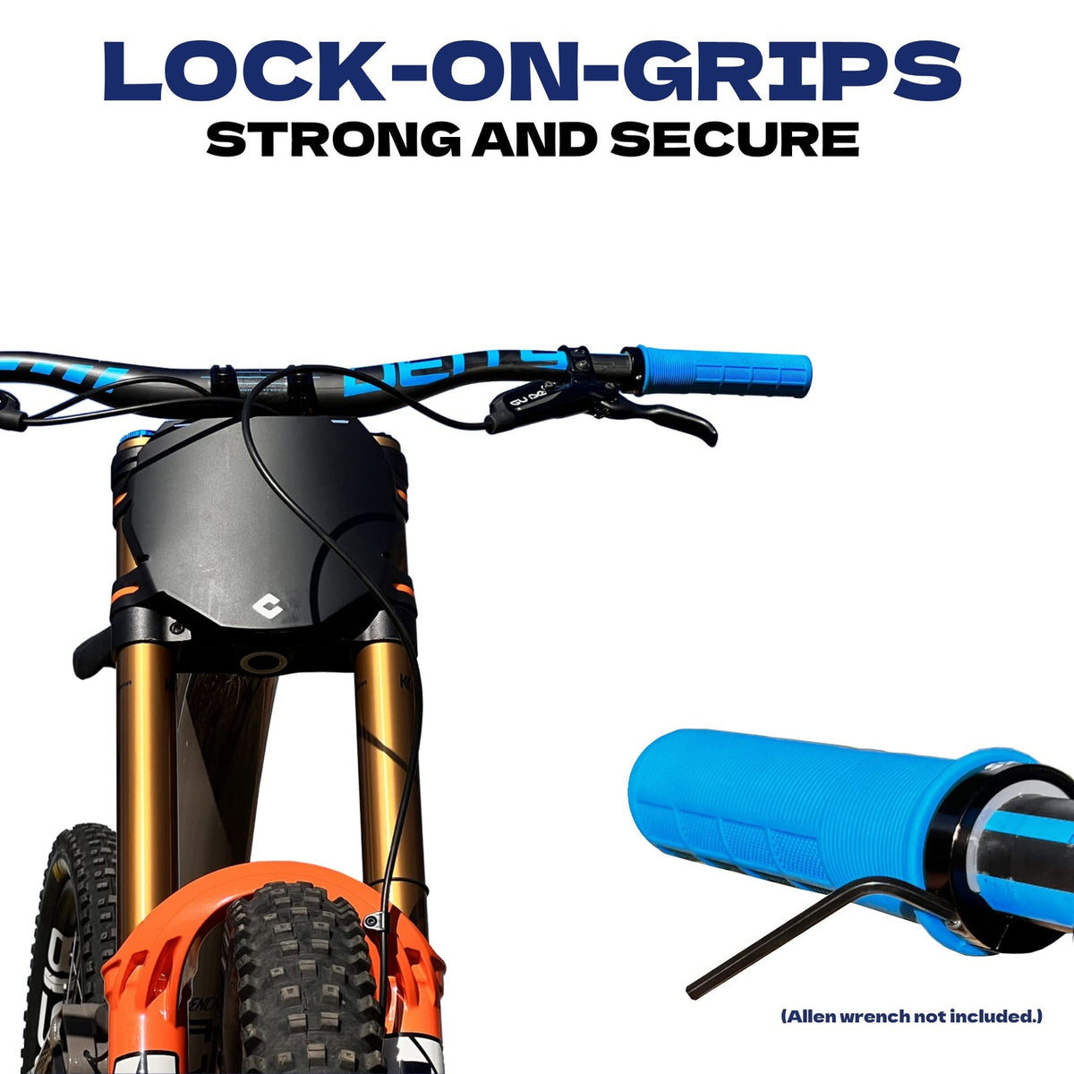 Bike Works Lock-On Handlebar Grips Non-Slip, Ribbed + Waffle Pattern - Blue Mix 5