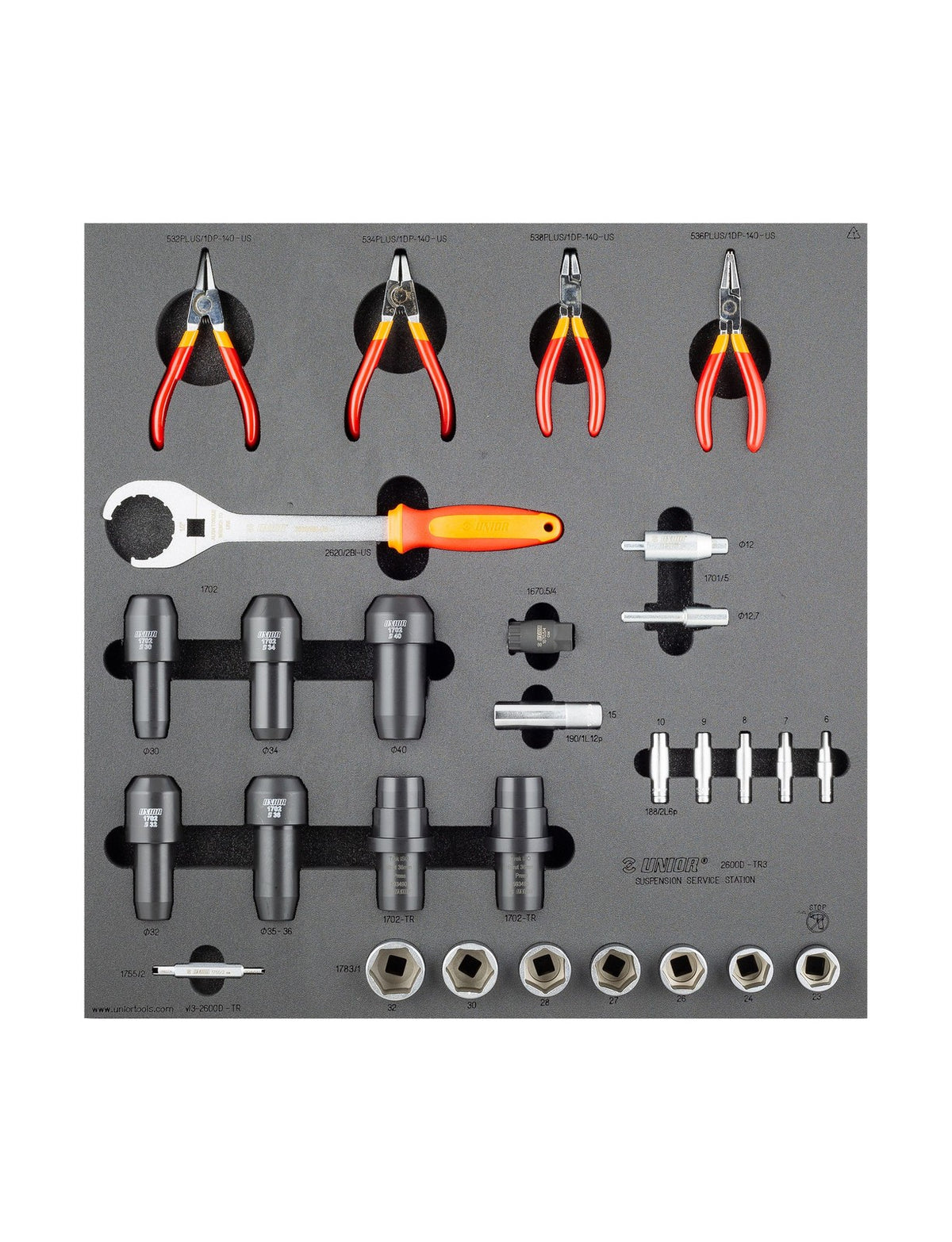 Unior Suspension Bench Drawer - 3 Tool Tray Set 29 tool Black 1