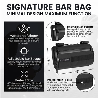 ALMSTHRE Signature Bar Bag – Midnight Black | Hard-Shell Bike Handlebar Bag with 2