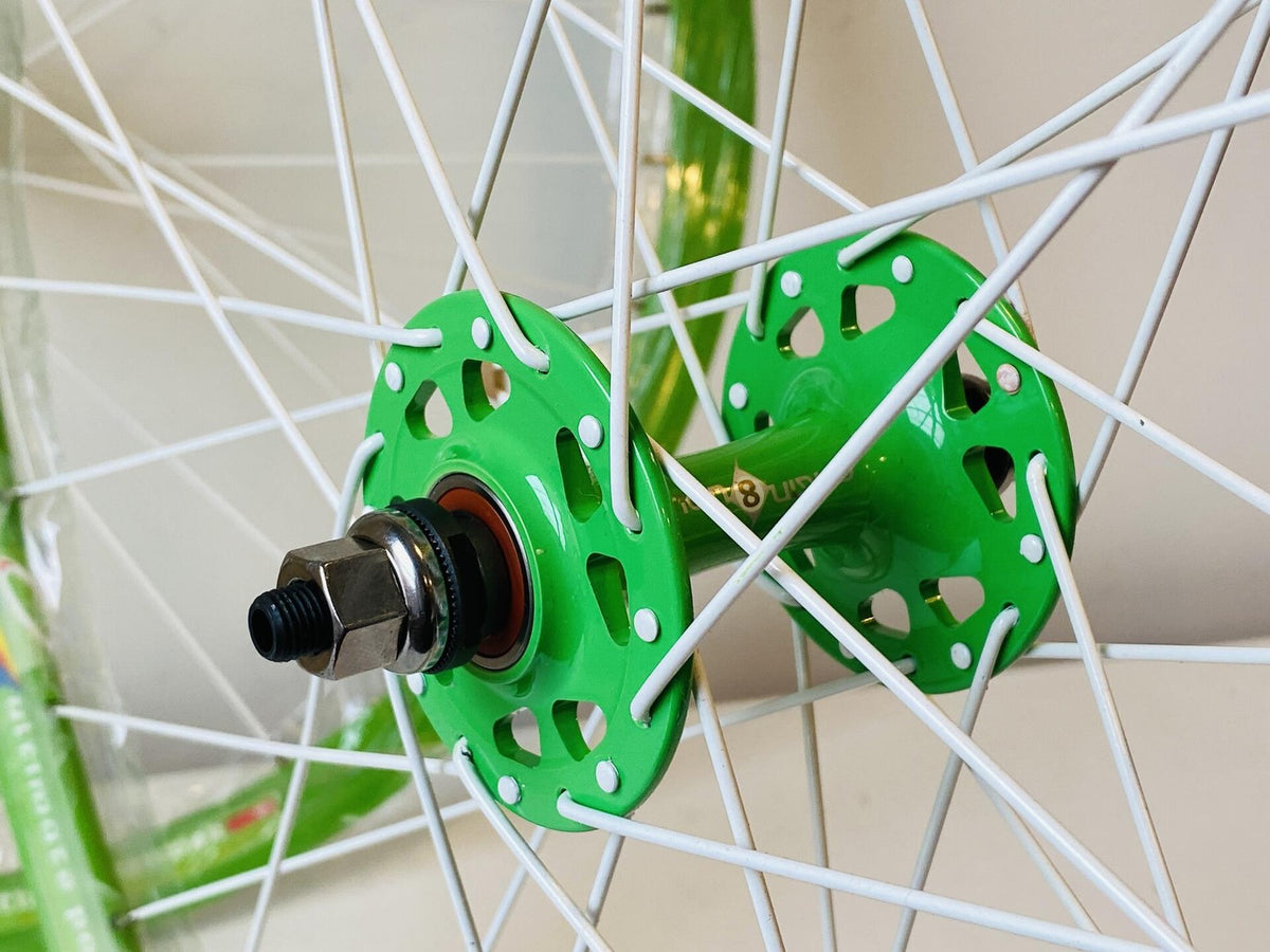 Weinmann DP18 NMSW 700c Track Wheelset Fix / Fix 32h Origin-8 Hubs - Green/White 5
