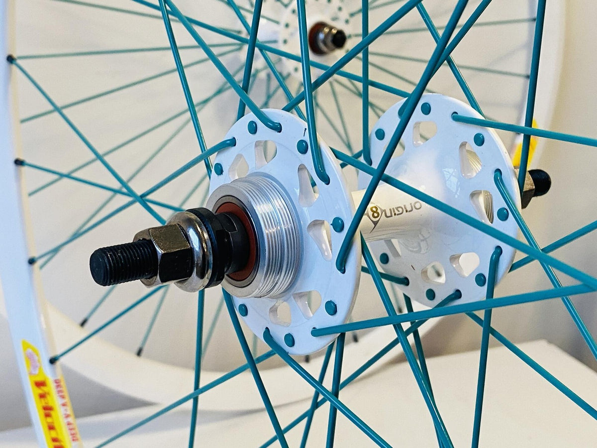 Velocity Deep-V 700c Track Wheelset 32h Origin-8 Hubs Emerald Spokes - White 7