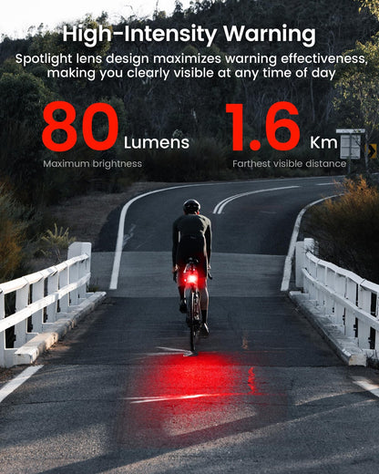 RAVEMEN NT201 Bike Radar LED Tail Light, 80-Lumen, Auto Brake Flash, ANT+ 5