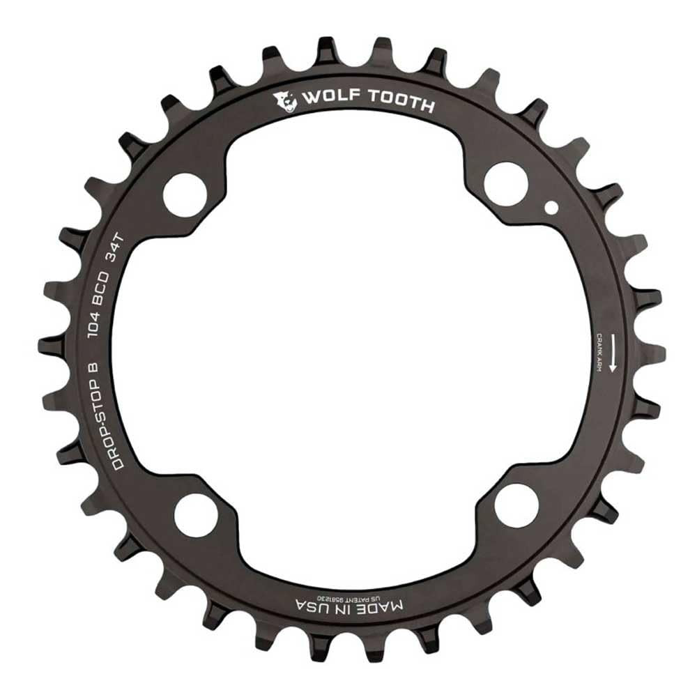Wolf Tooth 104 BCD Chainring - 34t, 104 BCD, 4-Bolt, Drop-Stop B, Black 3
