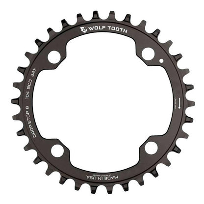 Wolf Tooth 104 BCD Chainring - 34t, 104 BCD, 4-Bolt, Drop-Stop B, Black 3