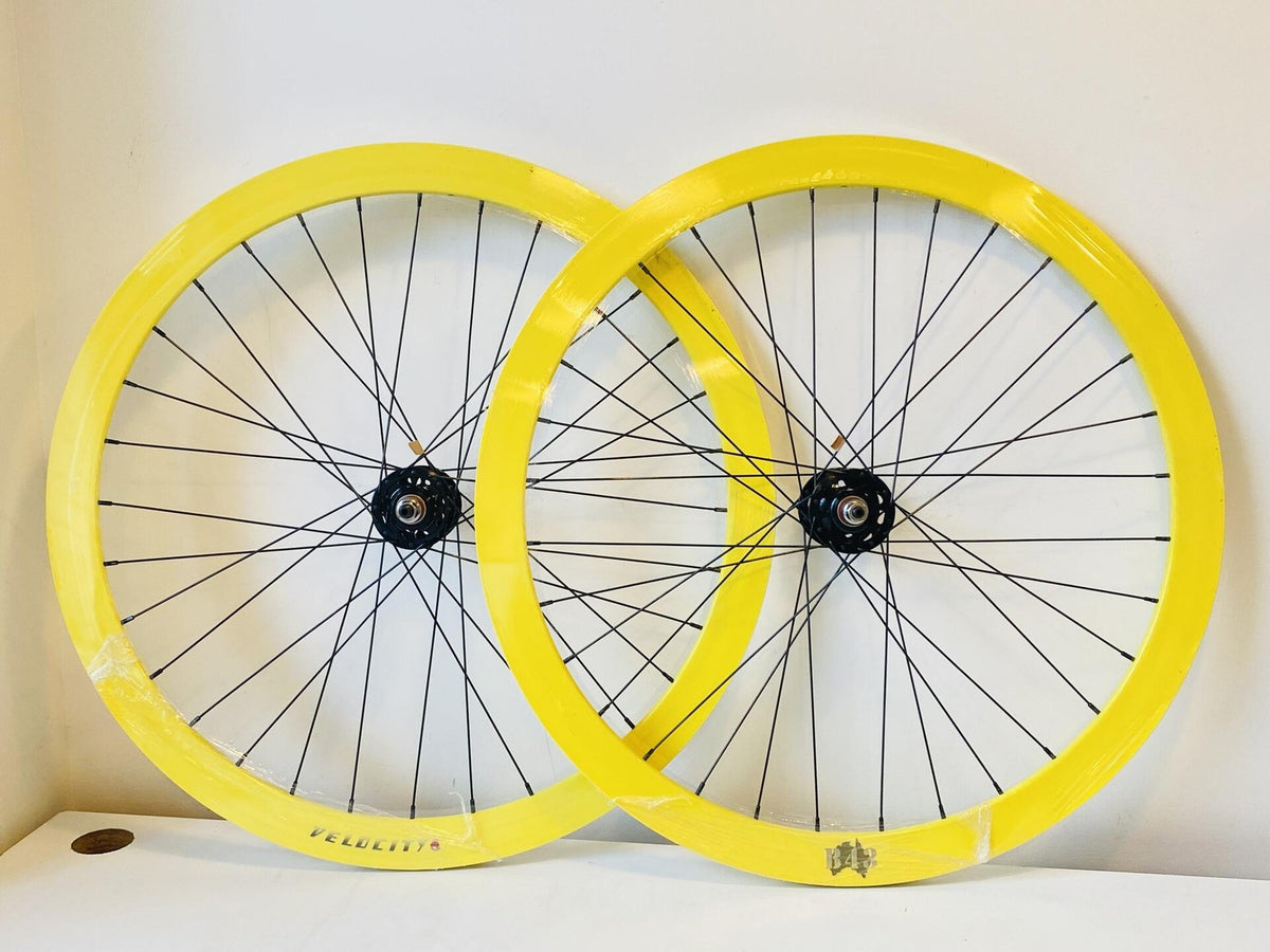 Velocity B-43 700c Fixed Gear Wheelset 32h 100/120mm Origin-8 Hubs - Yellow NMSW 1
