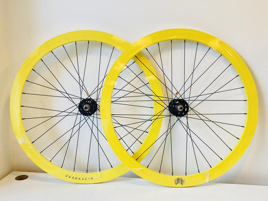 Velocity B-43 700c Fixed Gear Wheelset 32h 100/120mm Origin-8 Hubs - Yellow NMSW 1