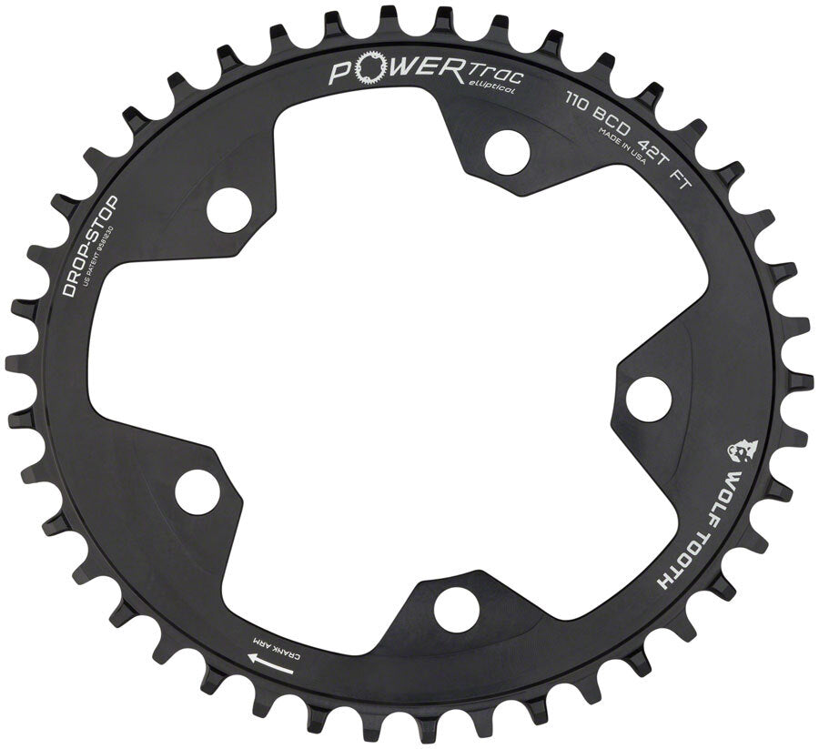 Wolf Tooth Components Elliptical 5x110BCD CX/Road (Flat Top) Ring, 40T - Blk 1