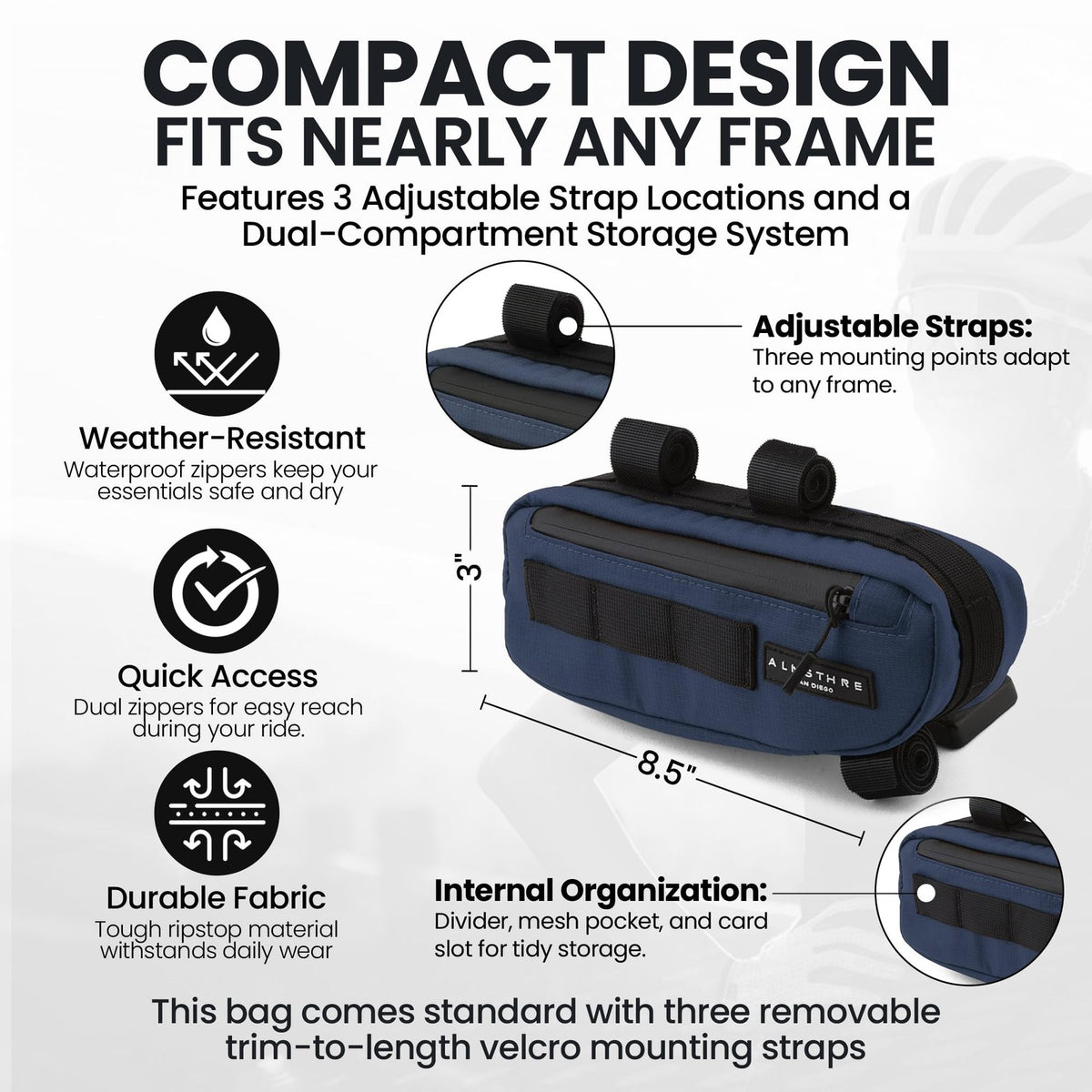 ALMSTHRE Compact Bike Frame Bag, Weather-Resistant, Cosmic Blue 2
