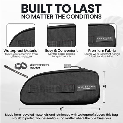ALMSTHRE Top Tube Bag, Waterproof Zipper, Bolts or Strap Mount, Midnight Black 2