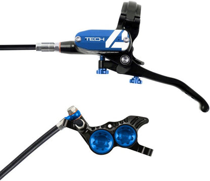 Hope Tech 4 V4 Disc Brake and Lever Set - Rear, Hydraulic, Post Mount, Blue 1