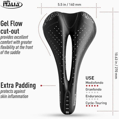 Selle Italia Sport Gel Flow Saddle, FeC Alloy Rail, Duro-Tek, Black 2