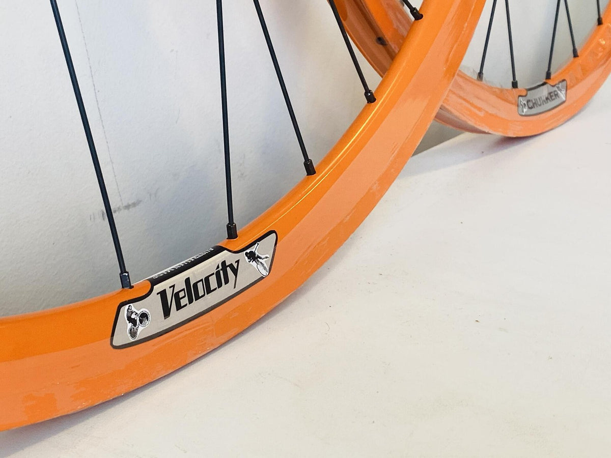 Velocity Chukker 700c Fixie Wheelset 32h 100/120 Fix/Fix Soma Hubs - Orange NMSW 2