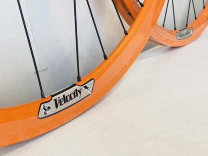 Velocity Chukker 700c Fixie Wheelset 32h 100/120 Fix/Fix Soma Hubs - Orange NMSW 2
