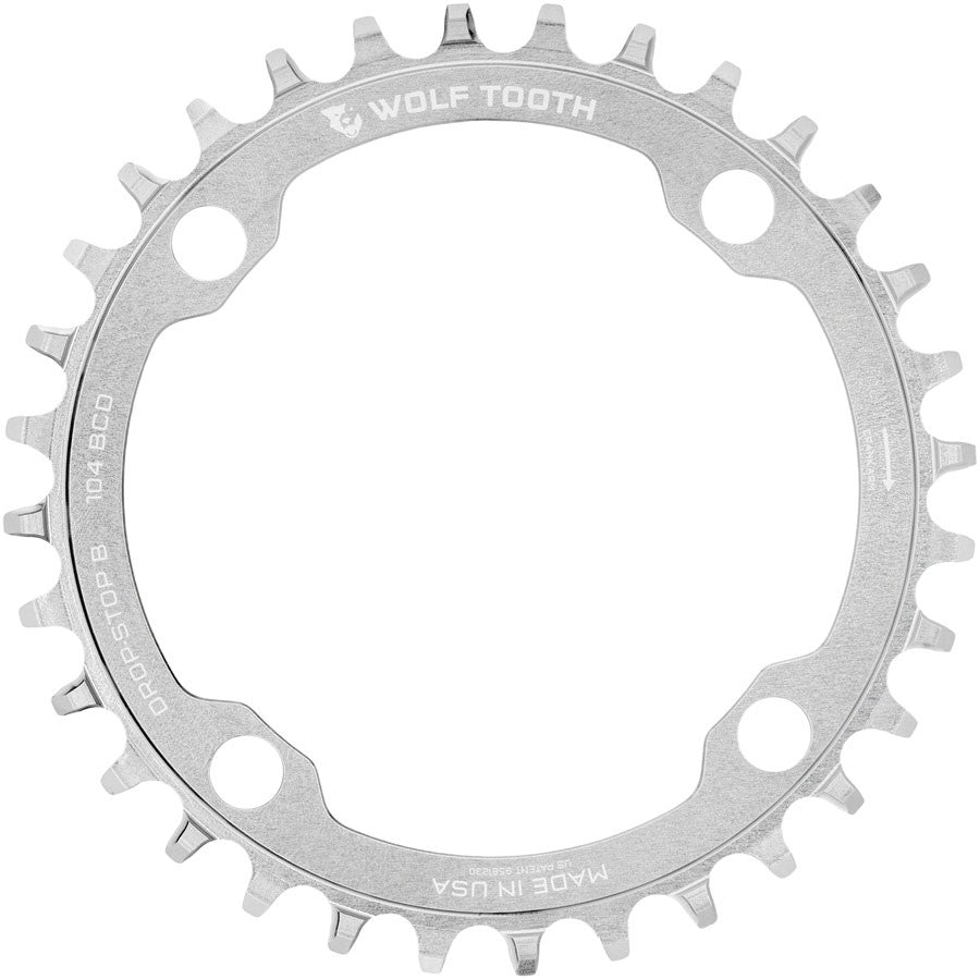Wolf Tooth 104 BCD 30T 4-Bolt Drop-Stop Chainring Raw Silver Aluminum 1