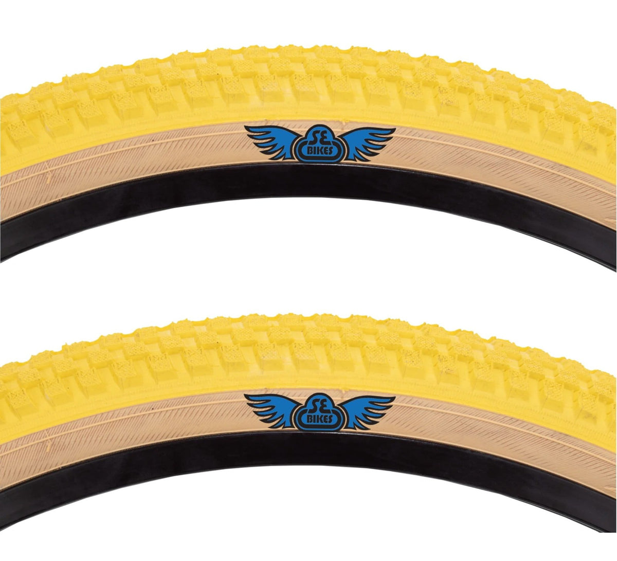 2-PACK SE Bike Cub 26" BMX Tire 26x2.0 Yellow/Tan Wire Bead Clincher, 27TPI/MPC 1