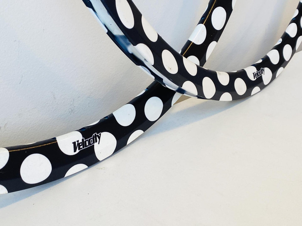 Velocity Deep-V 700c Rim Set 32h Black/White Polka Dot Vinyl NMSW Made in AU 2