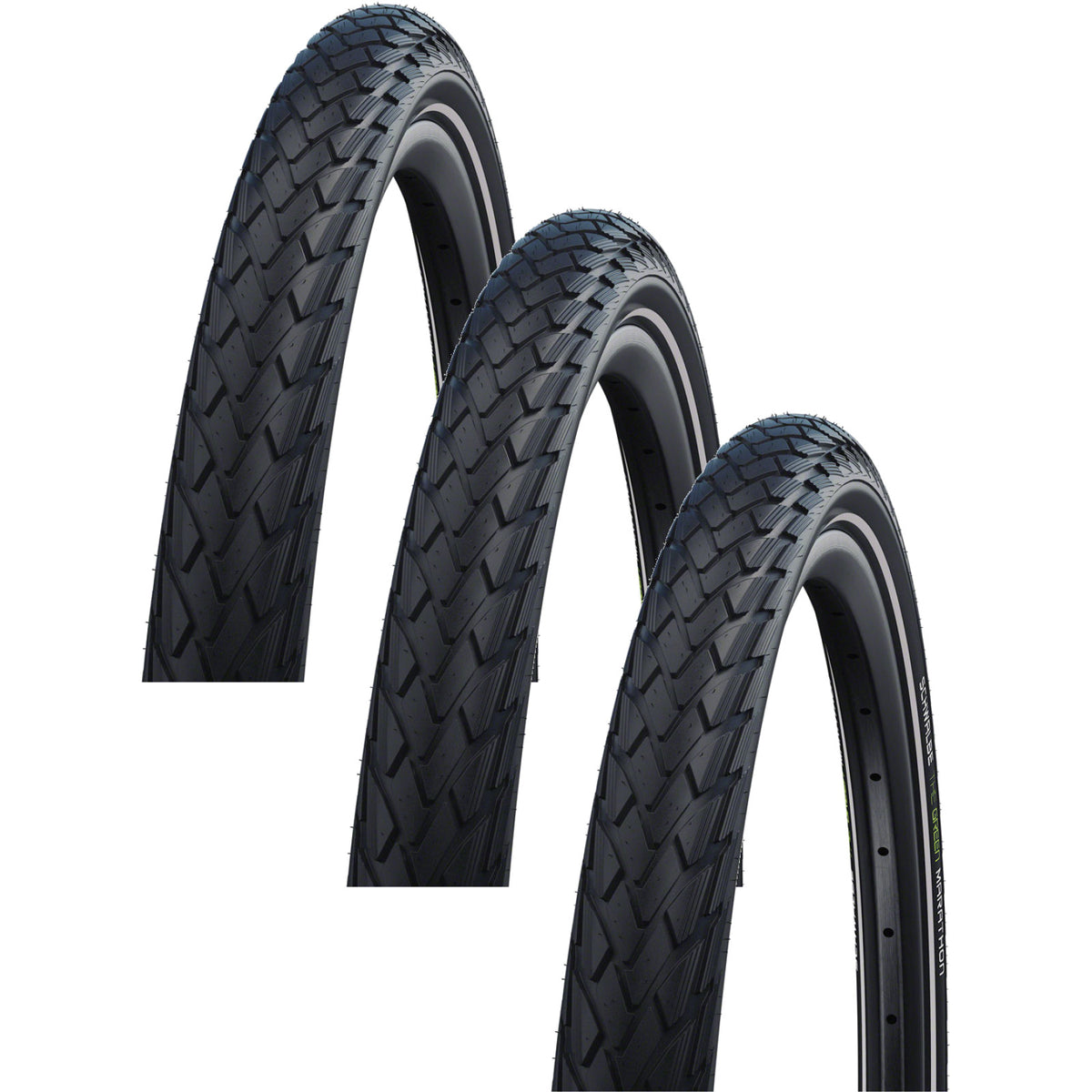 3 Pack Schwalbe Green Marathon 20x1.75 Clincher Wire Tire Black Reflective 1