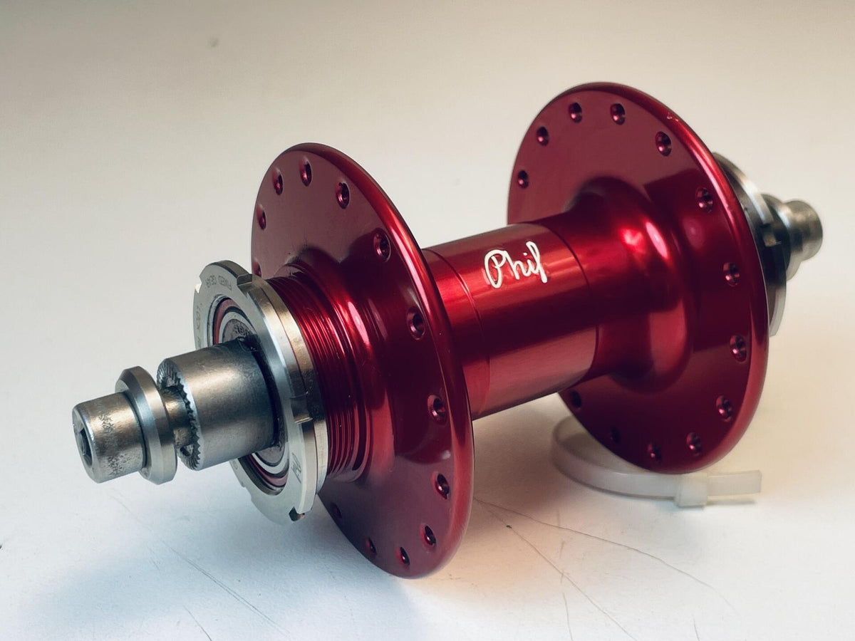 NOS Phil Wood High Flange Rear Track Hub, 32h Fix / Fix Lock Rings Red Anodized 1