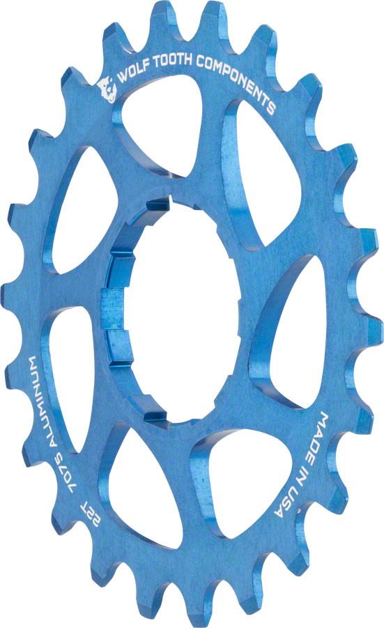 Wolf Tooth Single Speed Aluminum Cog: 22T, Compatible with 3/32" Chains, Blue 1