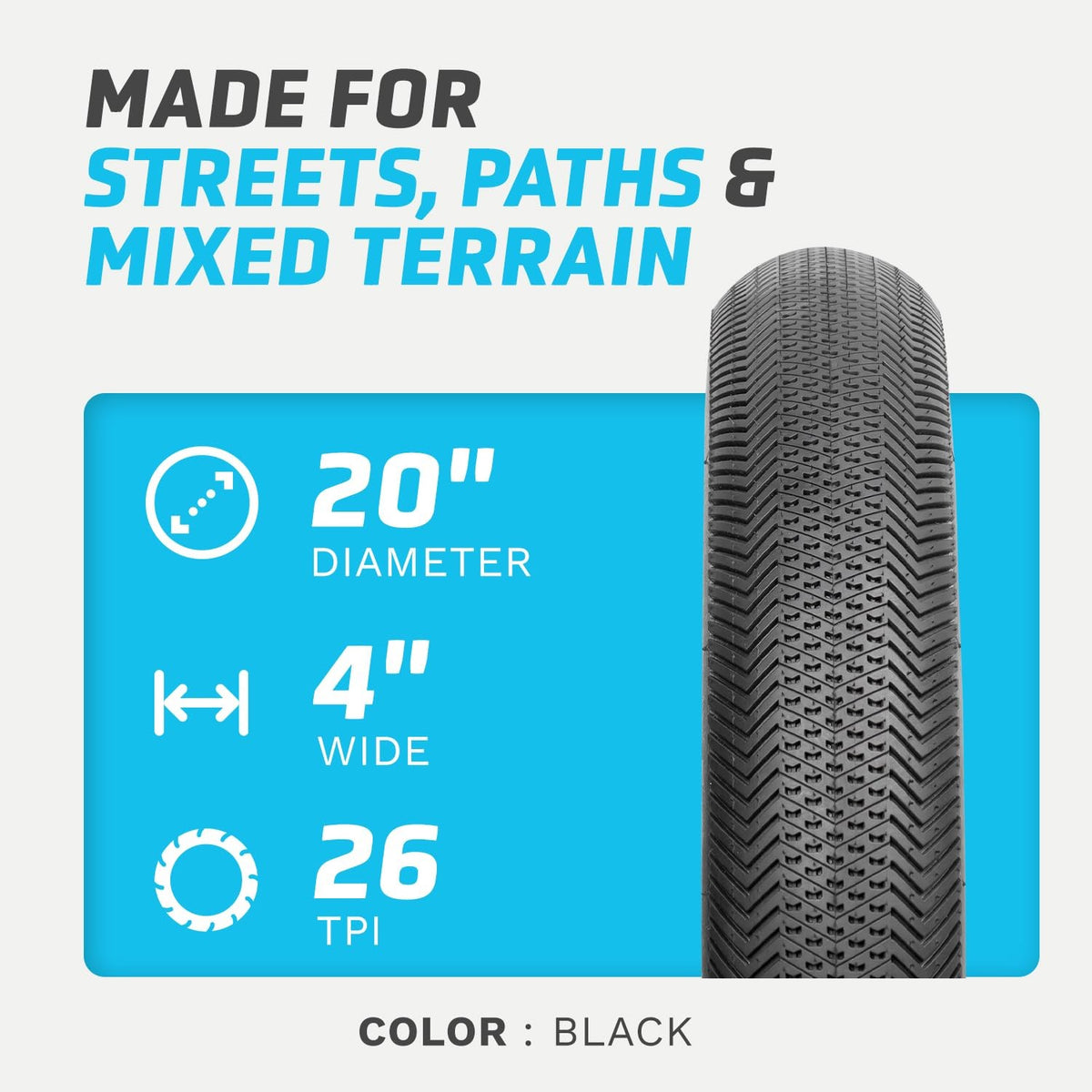 Vee Tires Trooper E-Bike Tire, 20" x 4" Bike Tire, Black 2