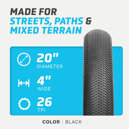 Vee Tires Trooper E-Bike Tire, 20" x 4" Bike Tire, Black 2