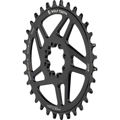Wolf Tooth Direct Mount Chainring 32T Drop-Stop B SRAM 8-Bolt, 3mm Offset, Black 1
