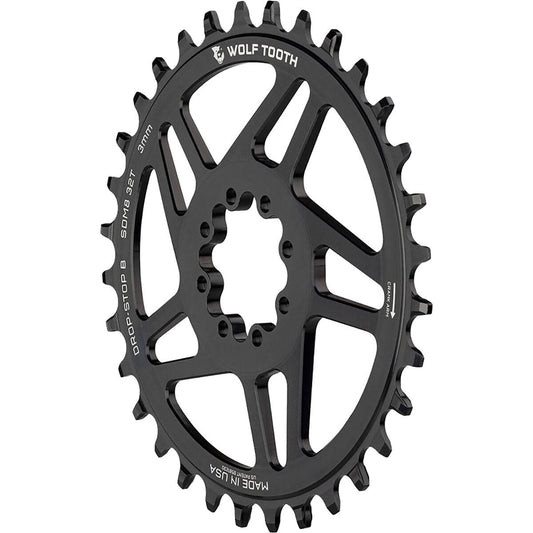 Wolf Tooth Direct Mount Chainring 32T Drop-Stop B SRAM 8-Bolt, 3mm Offset, Black 1