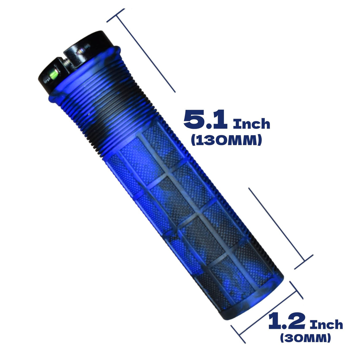 Bike Works Lock-On Handlebar Grips Non-Slip, Ribbed + Waffle Pattern - Blue Mix 3