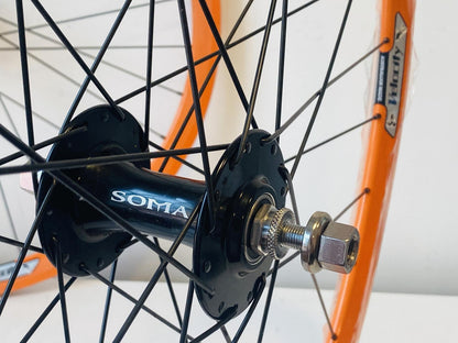 Velocity Chukker 700c Fixie Wheelset 32h 100/120 Fix/Fix Soma Hubs - Orange NMSW 5