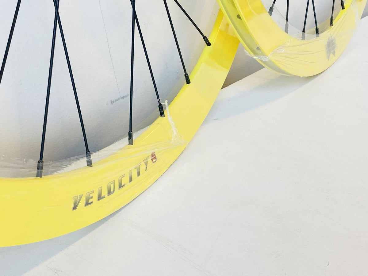 Velocity B-43 700c Fixed Gear Wheelset 32h 100/120mm Origin-8 Hubs - Yellow NMSW 2