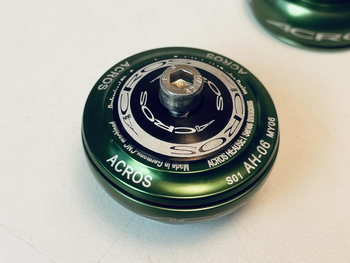 NOS ACROS AH-06 Series Threadless 1-1/8" Headset Steel Bearings, Green Anodized 3