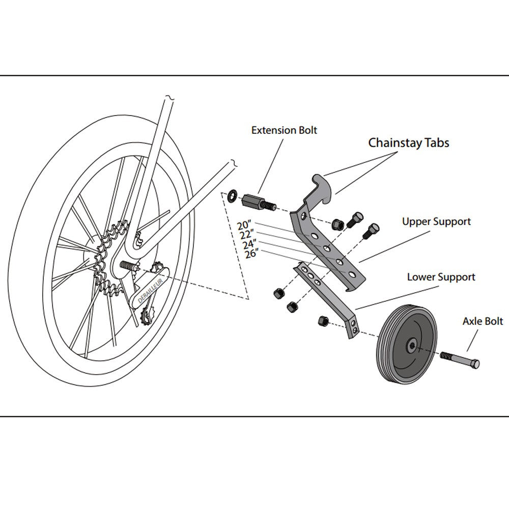Sunlite HD Adjustable Training Wheels Fits 20in to 26in Wheel Bikes Silver 3