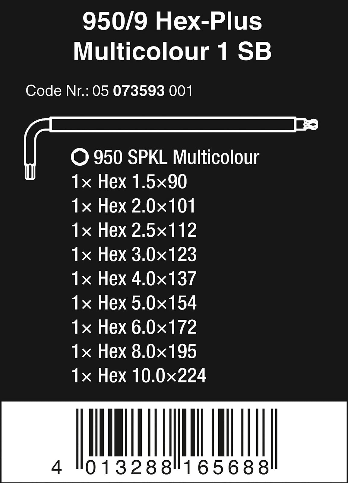 Wera Tools 05073593001 950 SPKL/9 SM N SB Long ARM HEX Key Set, One Size, Multi 2